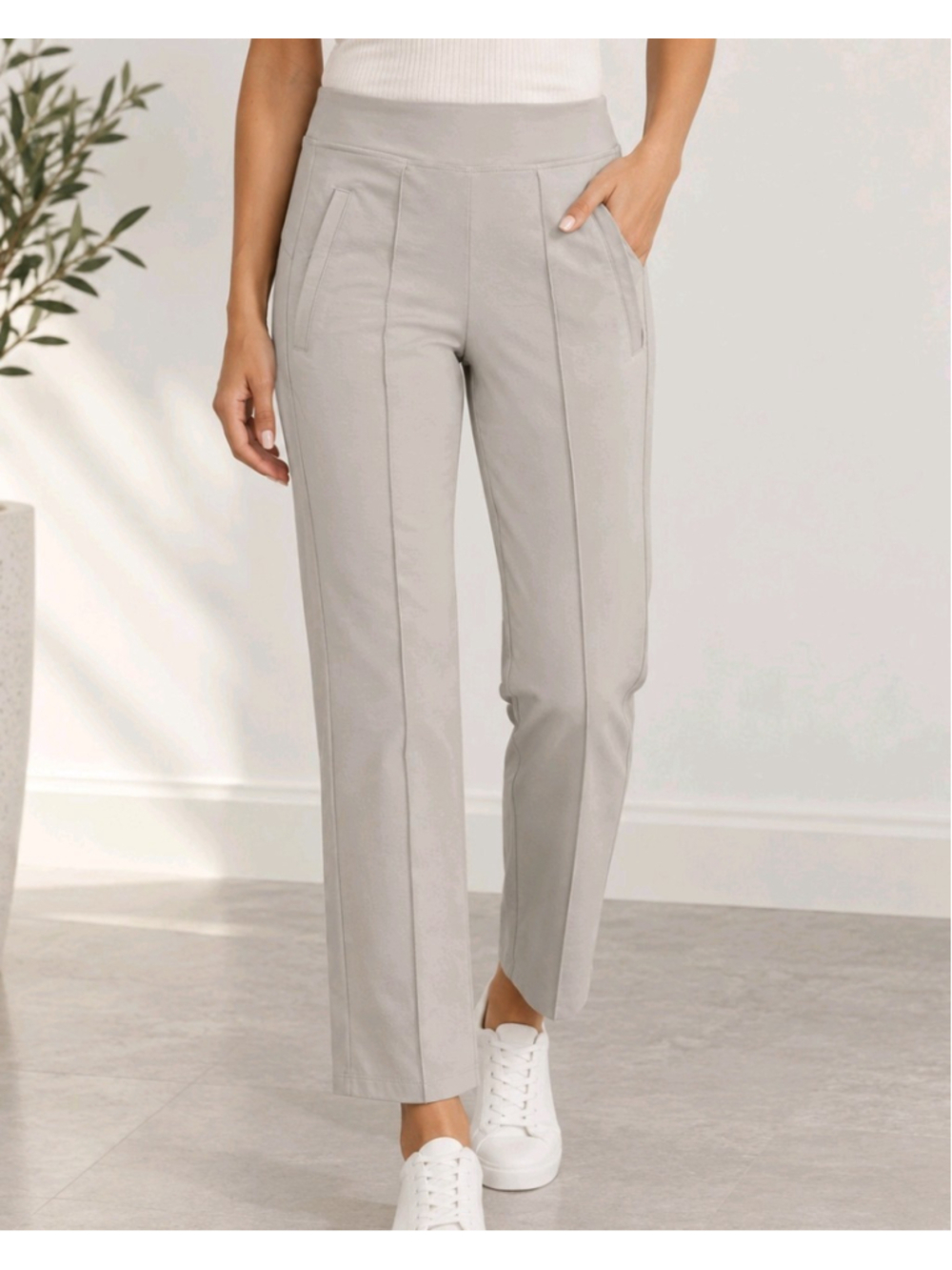 Athleta Stretch Slim Ankle Pants Women’s 2 Beige Pull On Travel Workwear